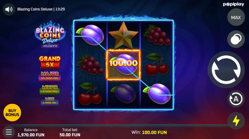 Blazing Coins Deluxe câștigul jocului de bază